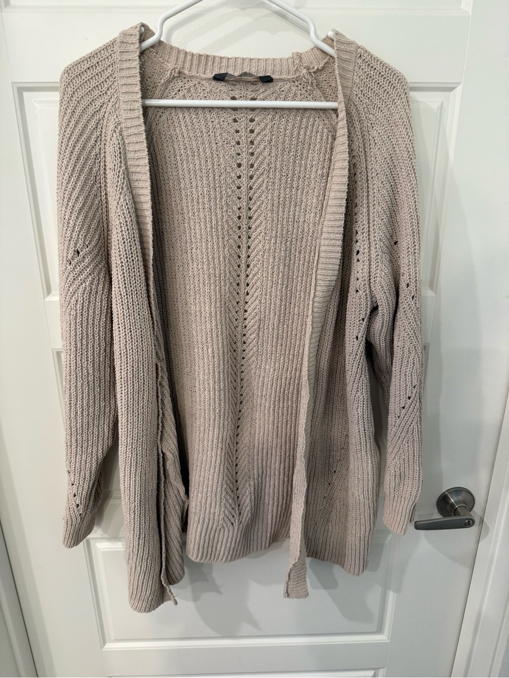 Open-Front Knit Cardigan in Light Taupe